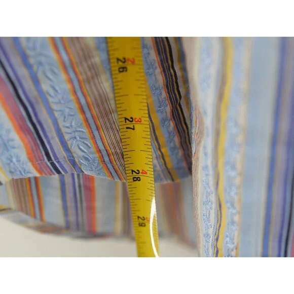 ROBERT GRAHAM Multi Color Stiped Flip Cuff Embroidery Button Down Shirt Medium - Picture 8 of 12